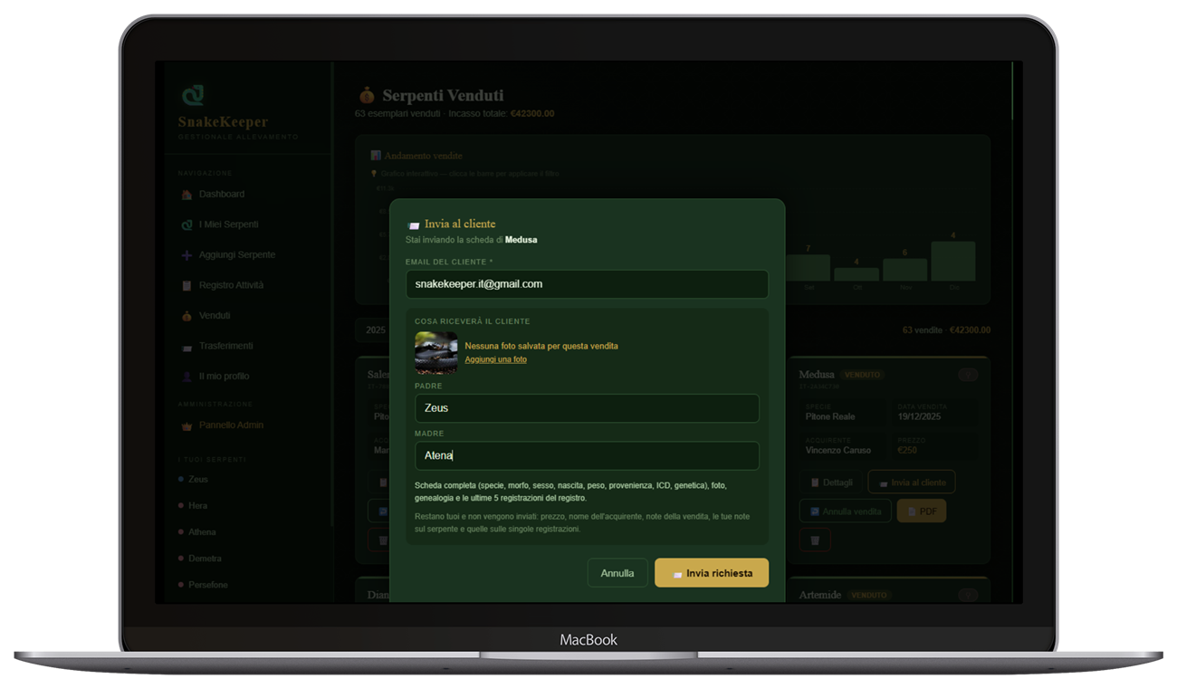 Schermata trasferimento al cliente da desktop