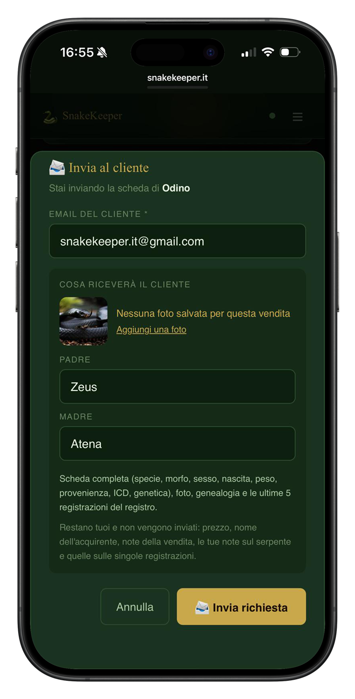 Schermata trasferimento al cliente